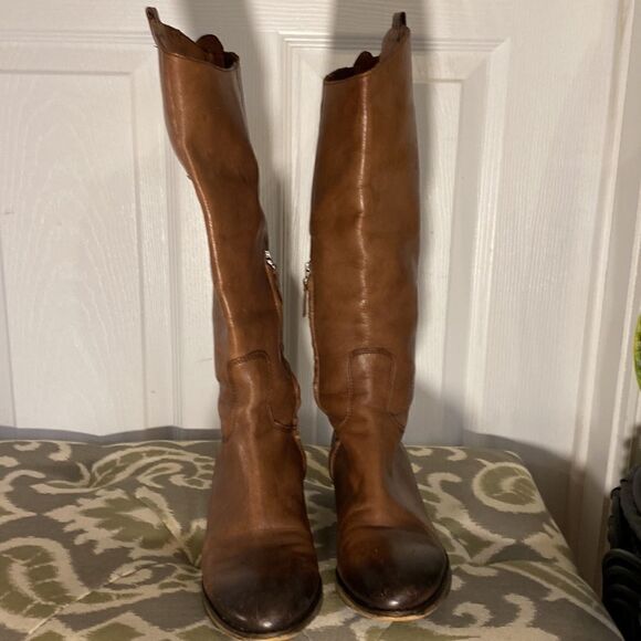 Arturo Chiang Faux Leather Brown Riding Moto Western Knee Boots Size 6.5 - Picture 5 of 12